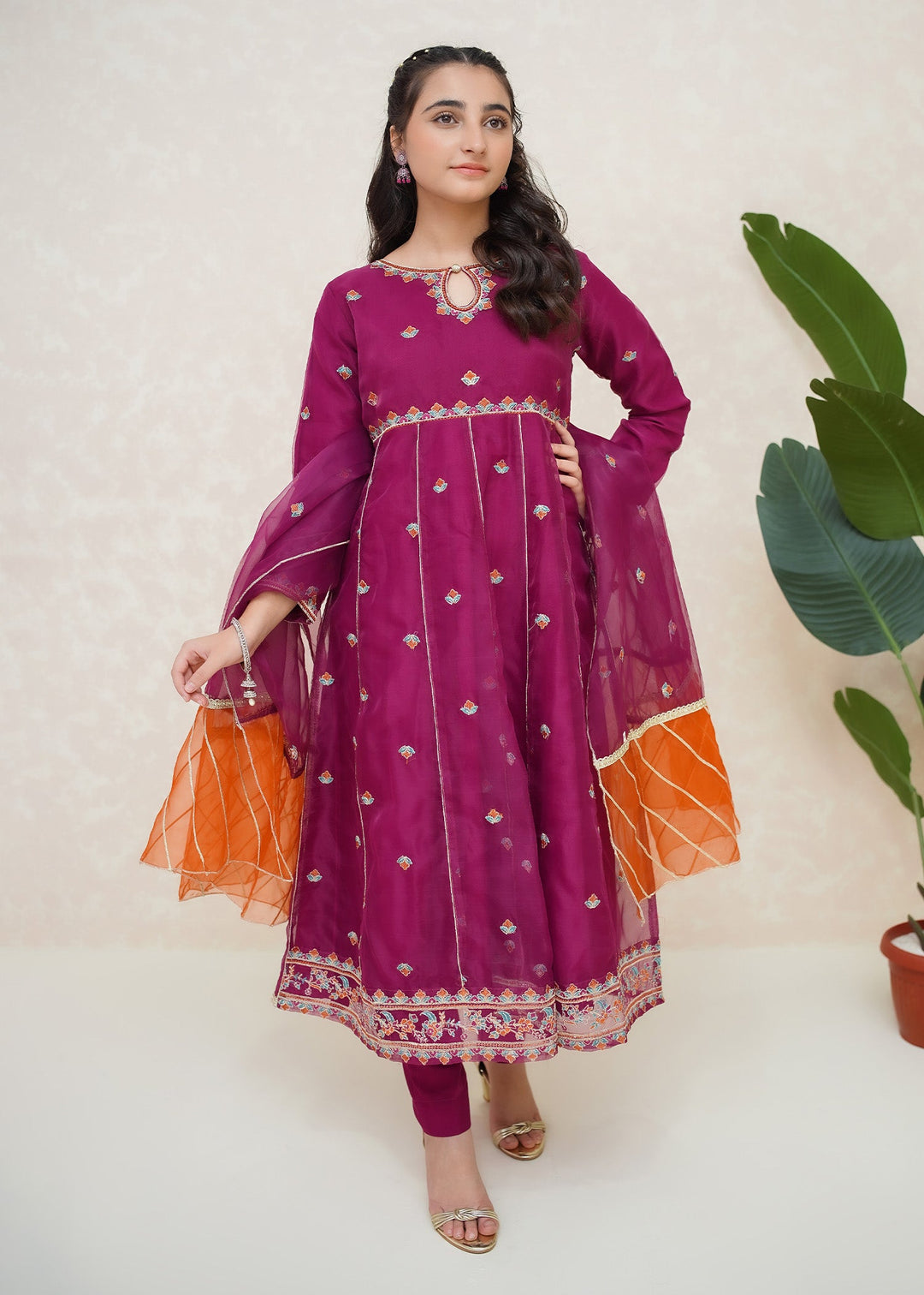 Modest Girls RTW Embroidered Organza 3 Piece Suit Purple Wedding Collection