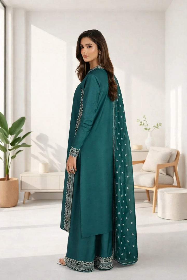 Silk Atelier by Jamni RTW Embroidered Korean Silk 3 Piece Suit OCEANETTE Festive Collection