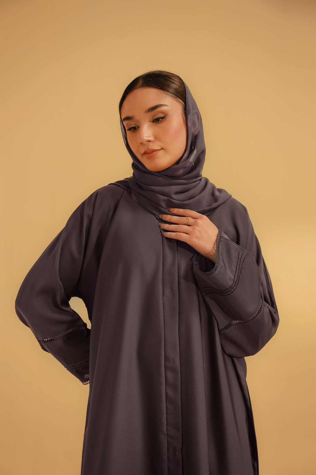 Divinely Crafted Women Pret Solids 1 Piece Georgette Basic Pleat Abaya Lavender - Summer Collection