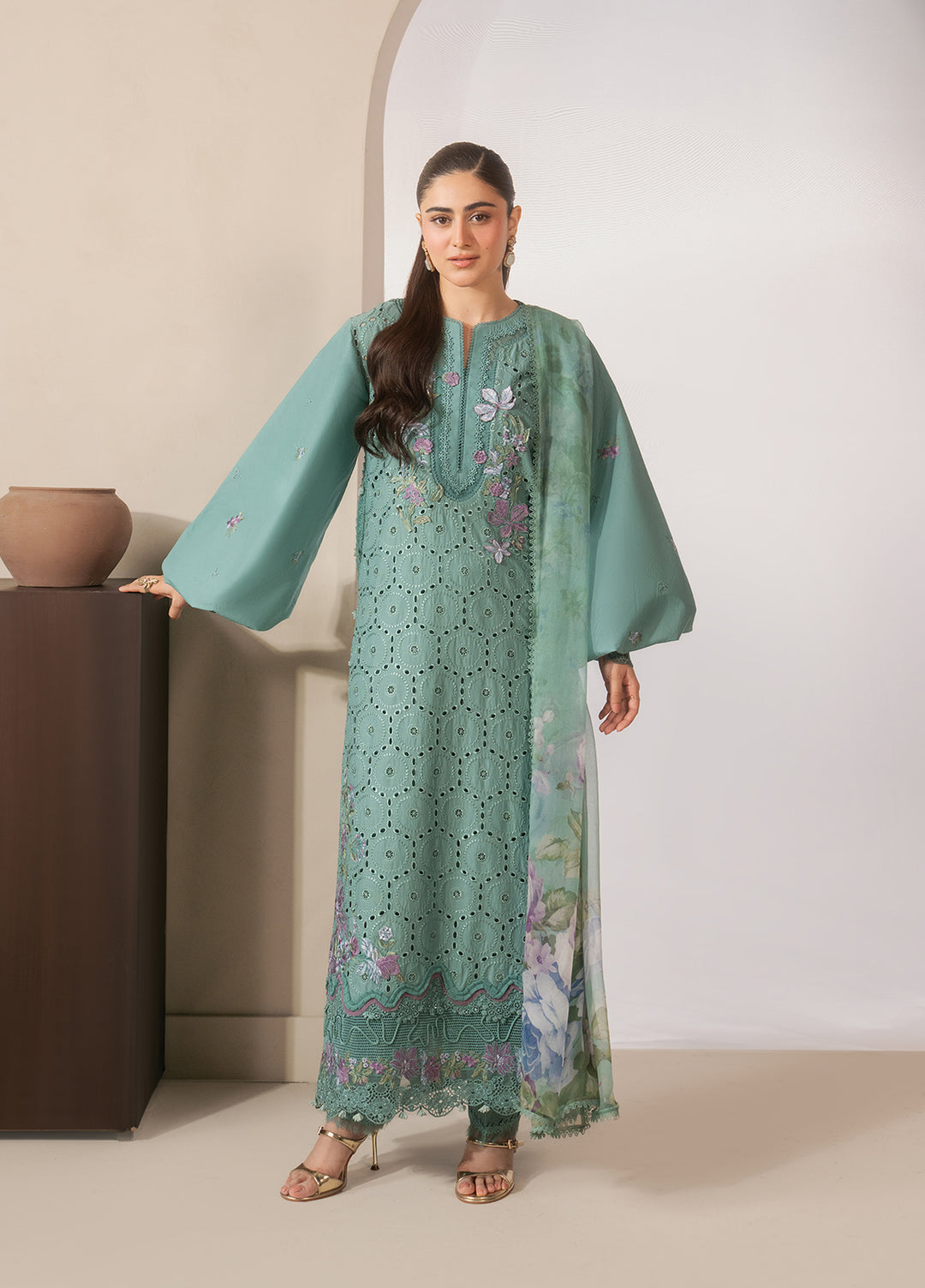 E-Craft by Elaf Unstitched Embroidered Lawn 3 Piece Suit EHC-1B Willow - Casual Collection
