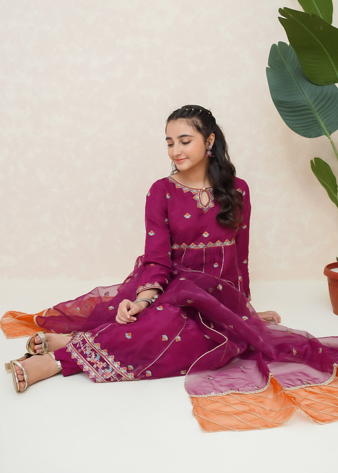 Modest Girls RTW Embroidered Organza 3 Piece Suit Purple Wedding Collection