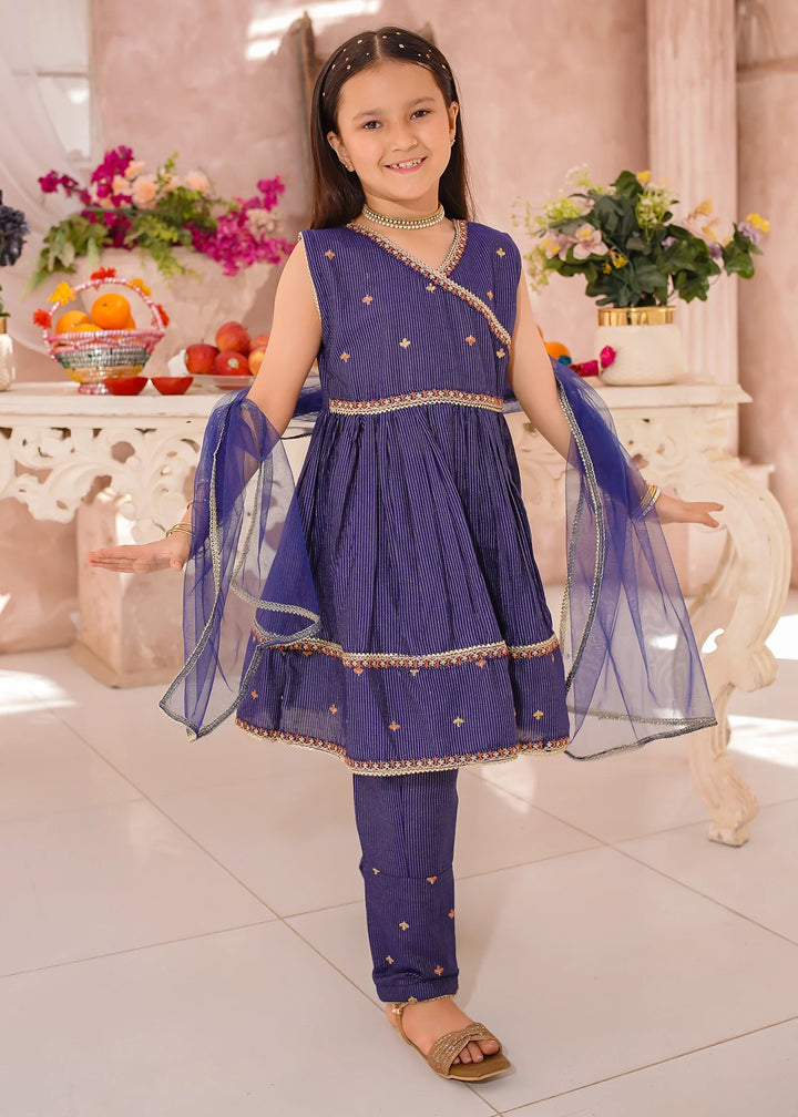 Modest Girls RTW Embroidered Cotton 3 Piece Suit Navy Blue Festive Collection