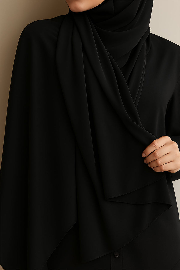 Divinely Crafted Chiffon Solids Hijab 1 Piece Black HJ-CHF-001 - Summer Collection