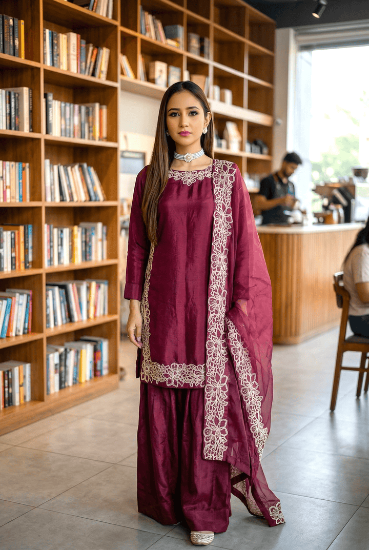 Heritage by Maherposh RTW Embroidered Lawn 3 Piece Suit Maroon Festive Collection