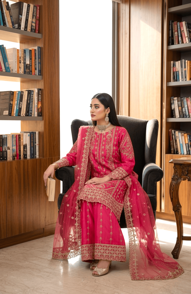 Chashni by Maherposh RTW Embroidered Raw Silk 3 Piece Suit FHM-1012 Festive Collection