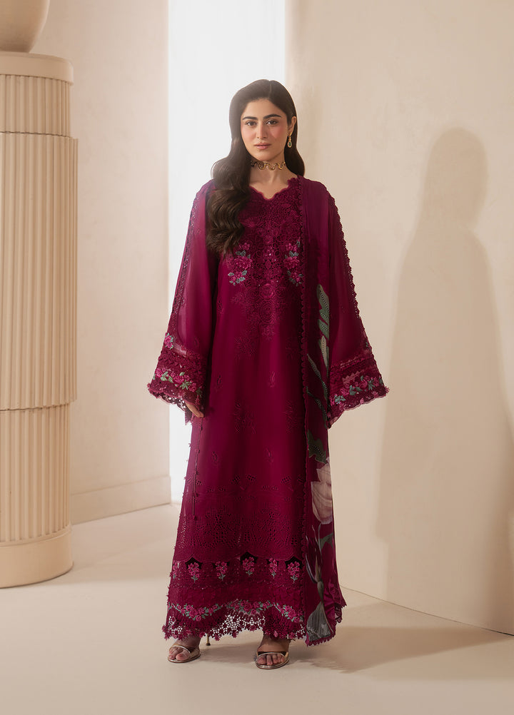 E-Craft by Elaf Unstitched Embroidered Lawn 3 Piece Suit EHC-4A Garnet - Casual Collection