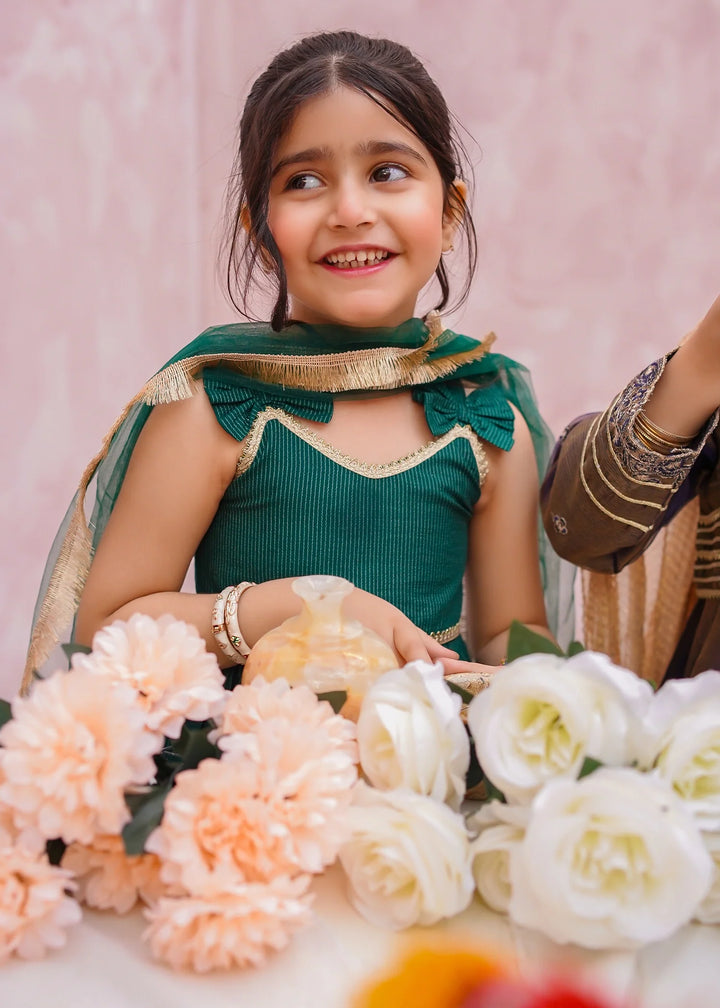 Modest Girls RTW Embroidered Cotton 3 Piece Suit Green Gharara Festive Collection