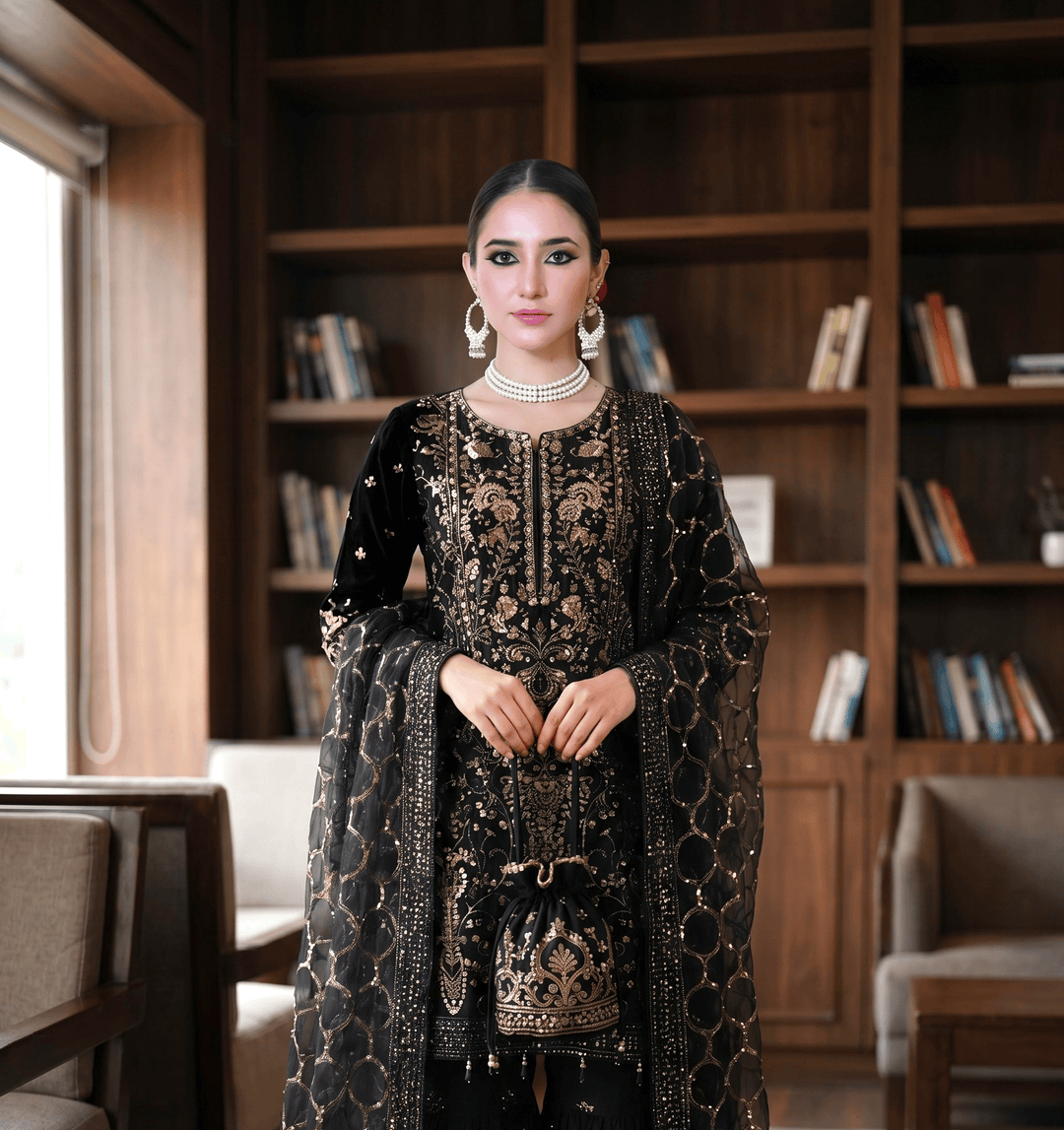 Chashni by Maherposh RTW Embroidered Raw Silk 3 Piece Suit FHM-1044-P Festive Collection