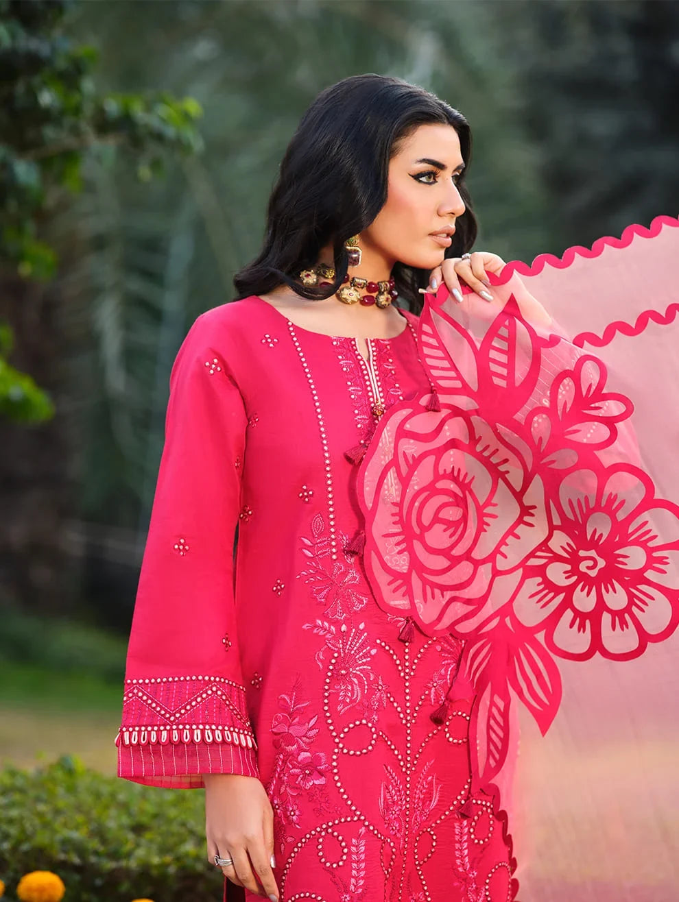 Menaal Unstitched Embroidered Lawn 3 Piece Suit ML26ULS CRIMSON ROSE - Festive Collection