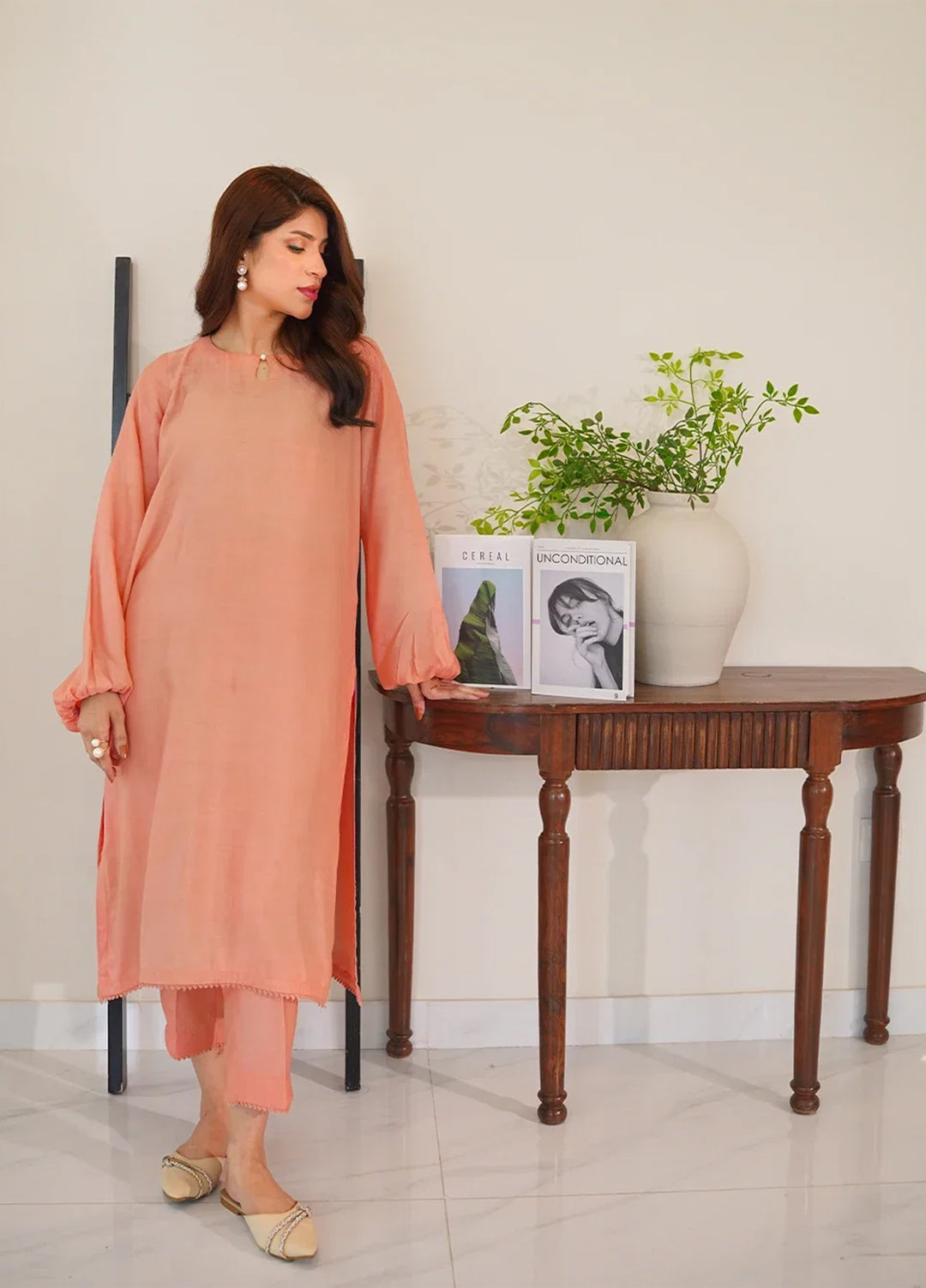 Luxe by Menaal RTW Solids Viscose Lawn 2 Piece Suit PEACHLET - Casual Collection