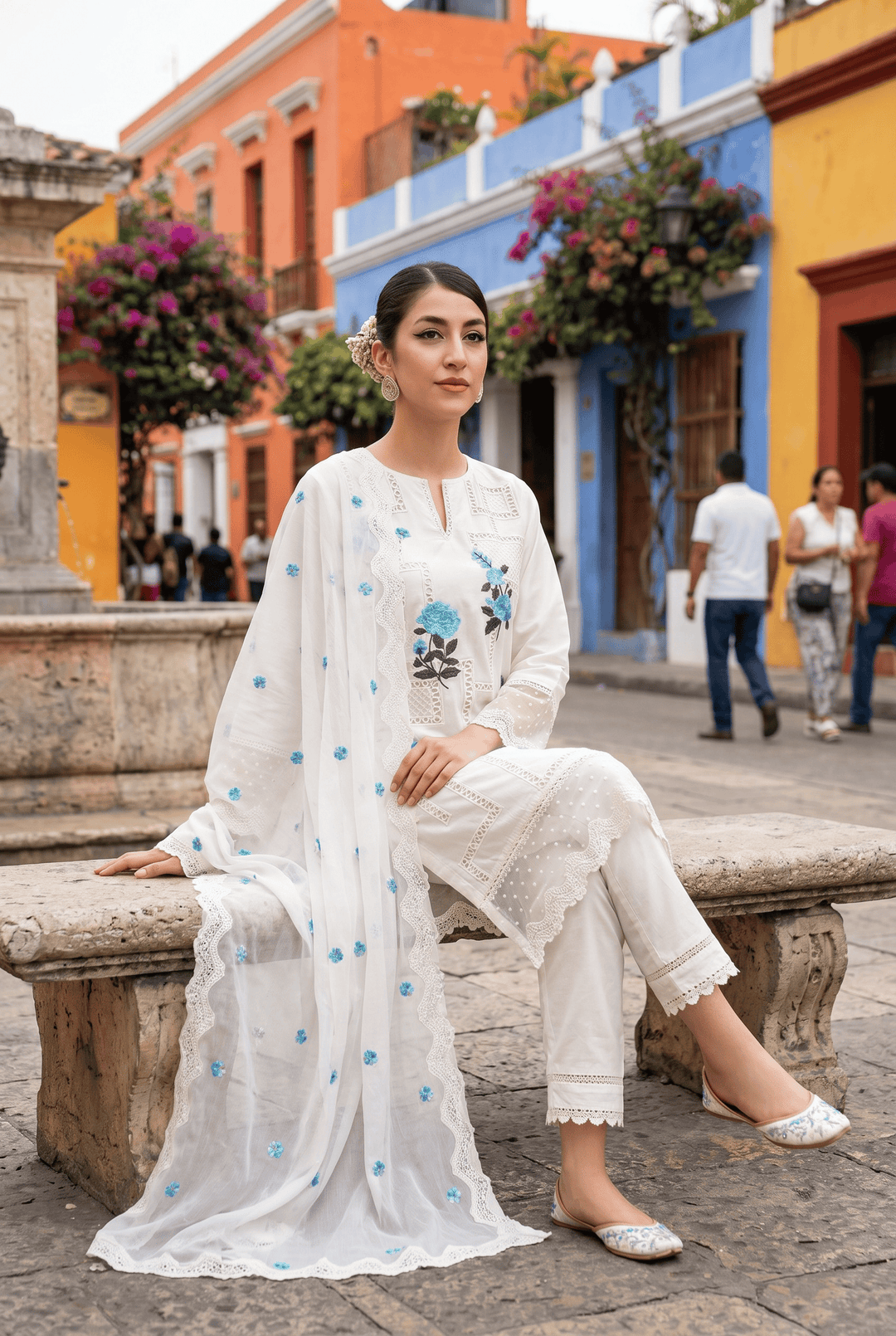 Celestia Luxe by Maherposh RTW Chikankari Lawn 3 Piece Suit Bluebell Whisper SS-208 Casual Collection