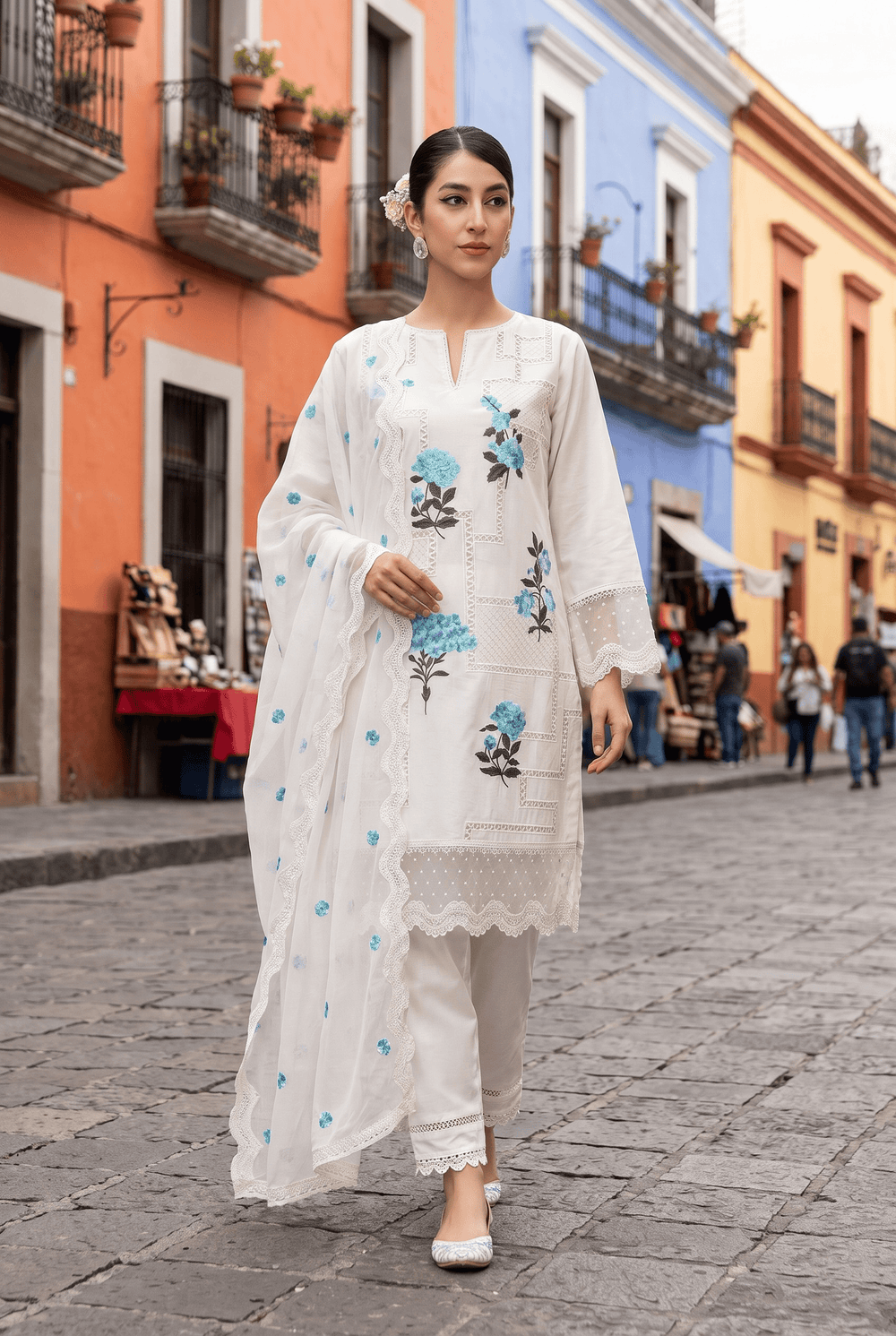 Celestia Luxe by Maherposh RTW Chikankari Lawn 3 Piece Suit Bluebell Whisper SS-208 Casual Collection