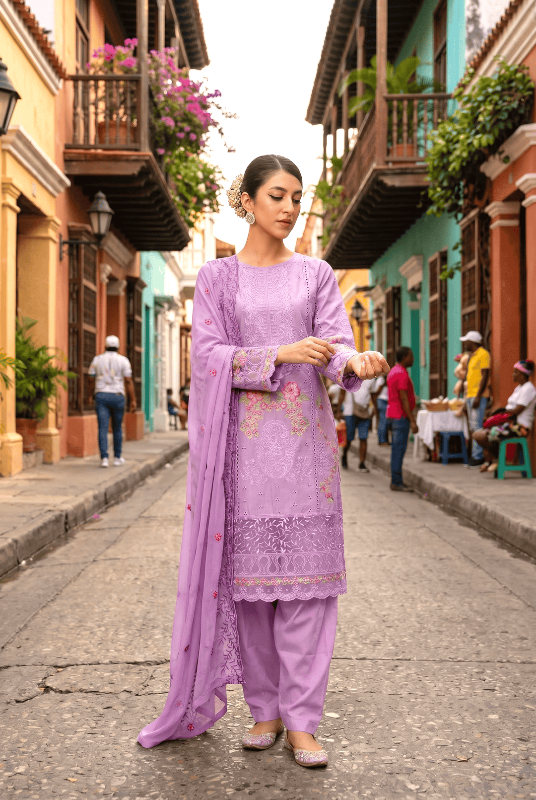 Celestia Luxe by Maherposh RTW Chikankari Lawn 3 Piece Suit Lilac Muse SS-203 Casual Collection