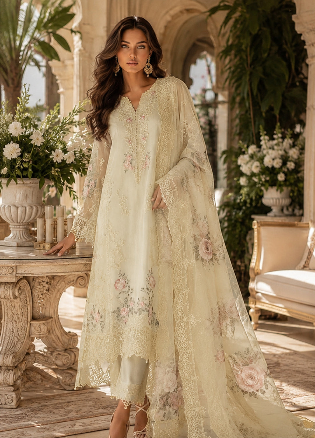 Nooriyah by Saadia Asad Unstitched Embroidered Chiffon 3 Piece Suit SA26UEN D5 - Wedding Collection