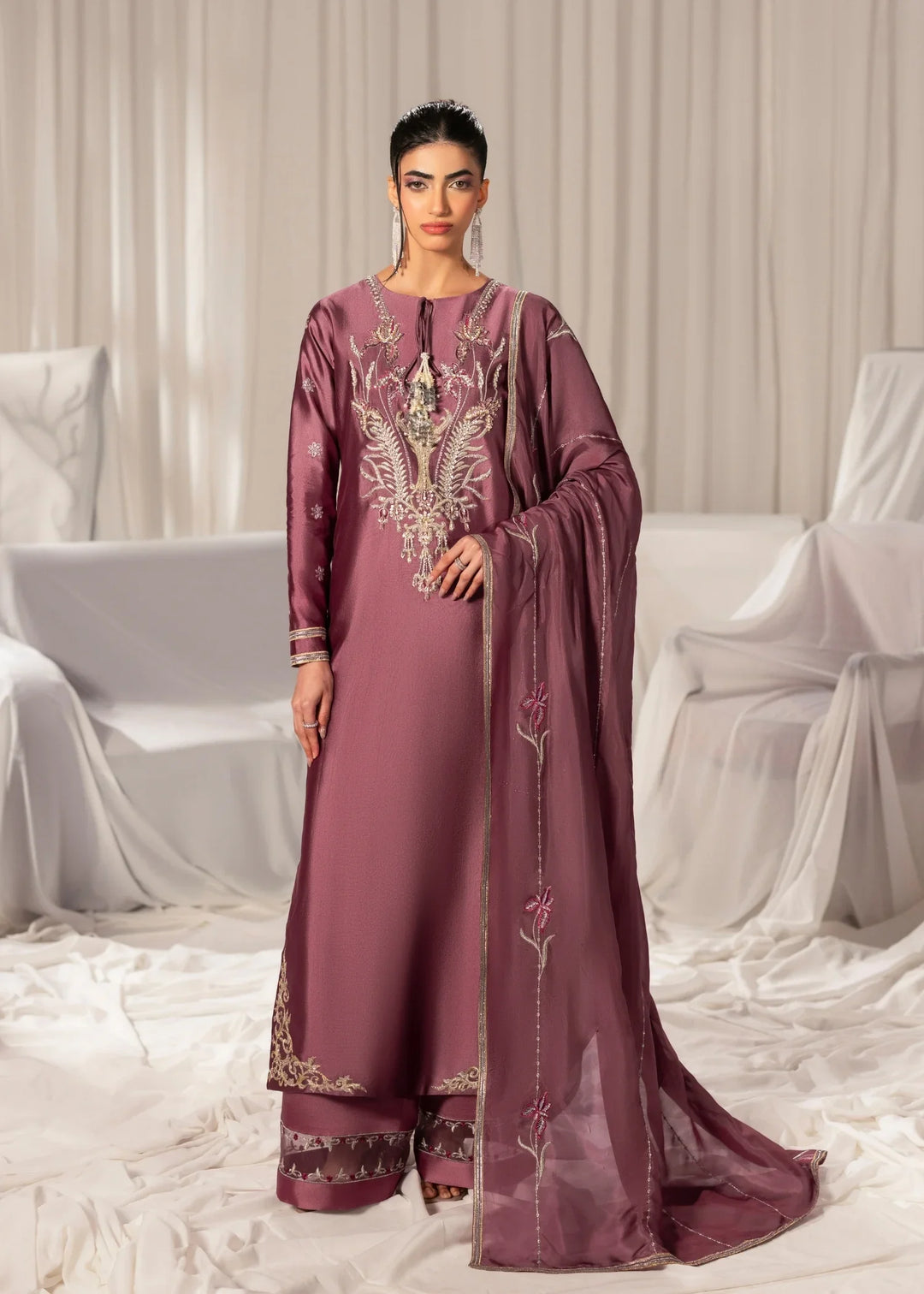 Celeste by Jamni RTW Embroidered Sheesh Silk 3 Piece Suit PEONY Festive Collection