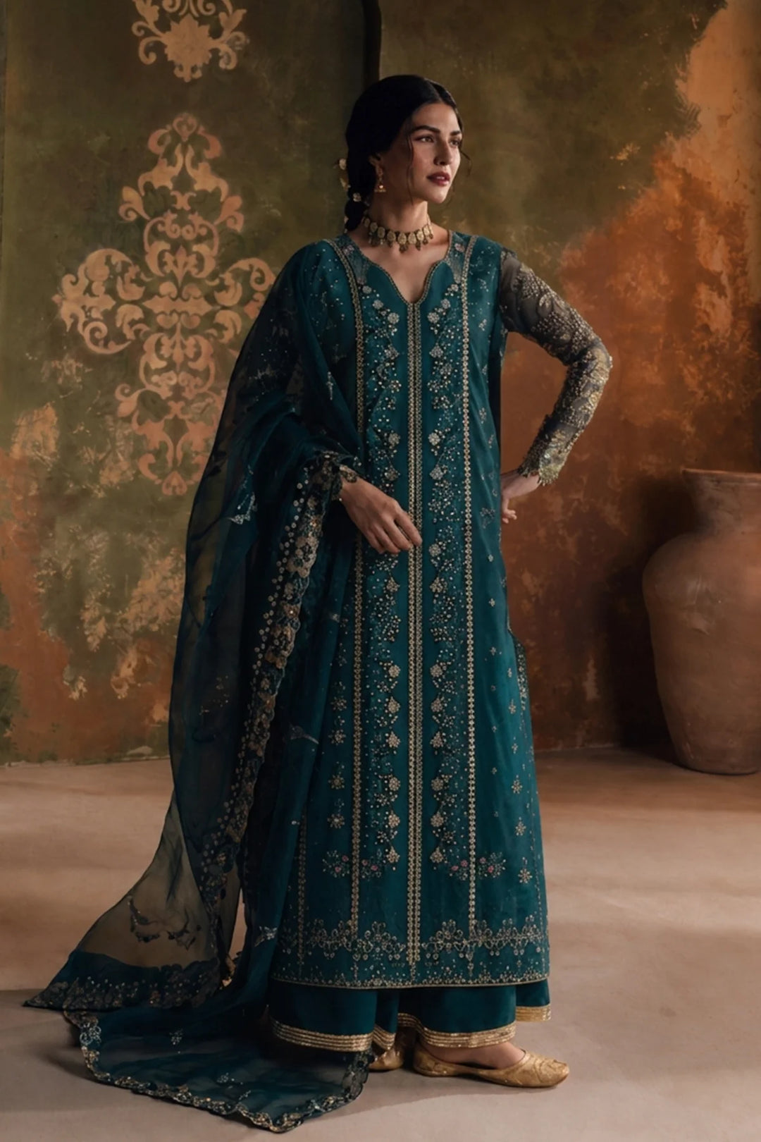Jahan Ara by Zarposh Unstitched Embroidered Organza 3 Piece Suit ZP26UWJ Guleen - Wedding Collection