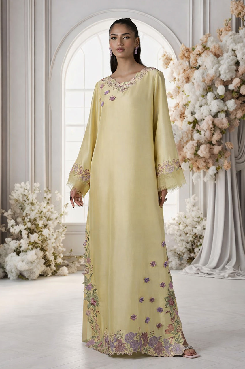Mehr From Nizka By Nida Rehan RTW Embroidered Premium Silk 1 Piece Kaftaan Ruma - Festive Collection