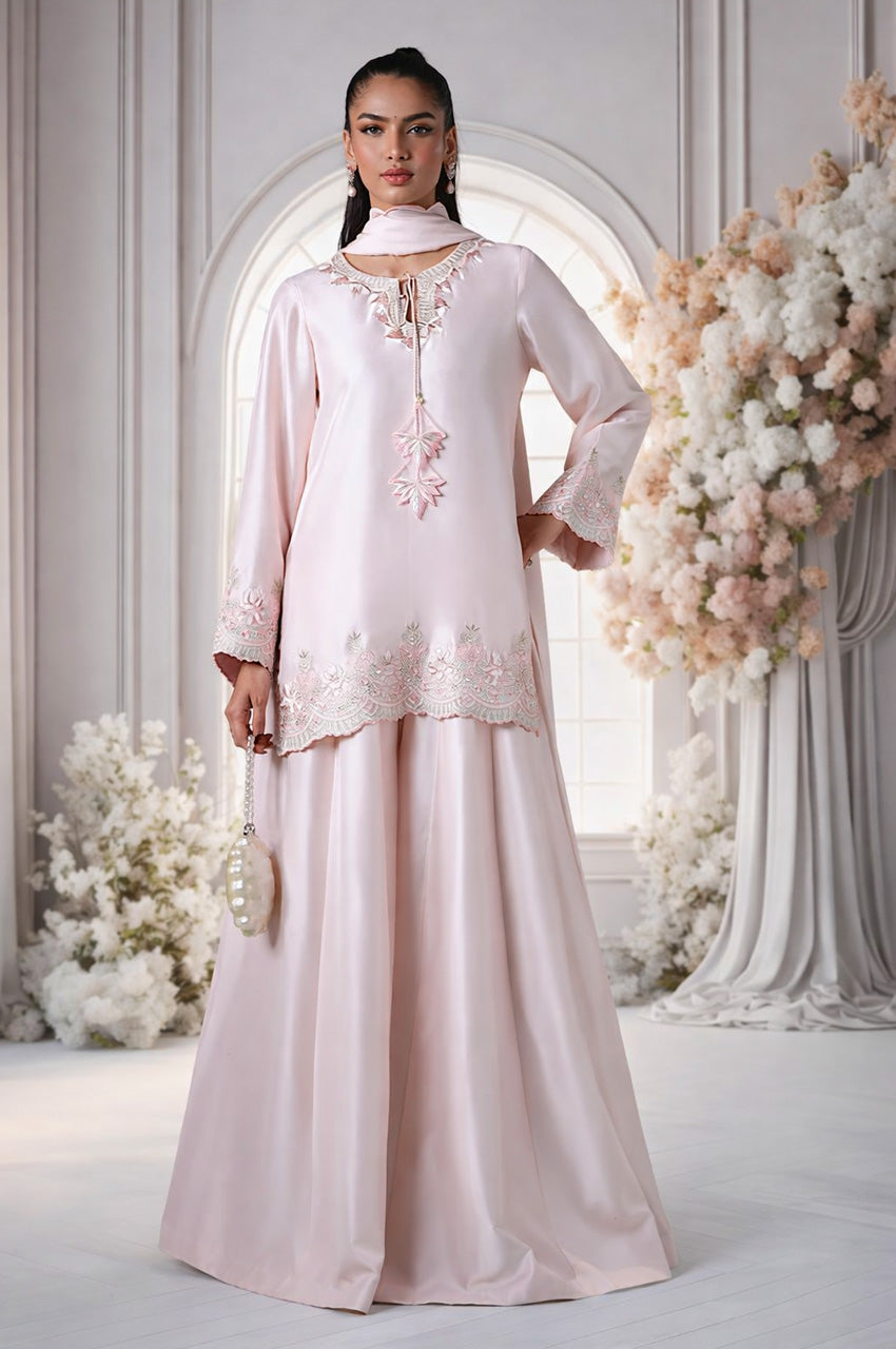 Mehr From Nizka By Nida Rehan RTW Embroidered Butter Silk 3 Piece Suit Ayna - Festive Collection