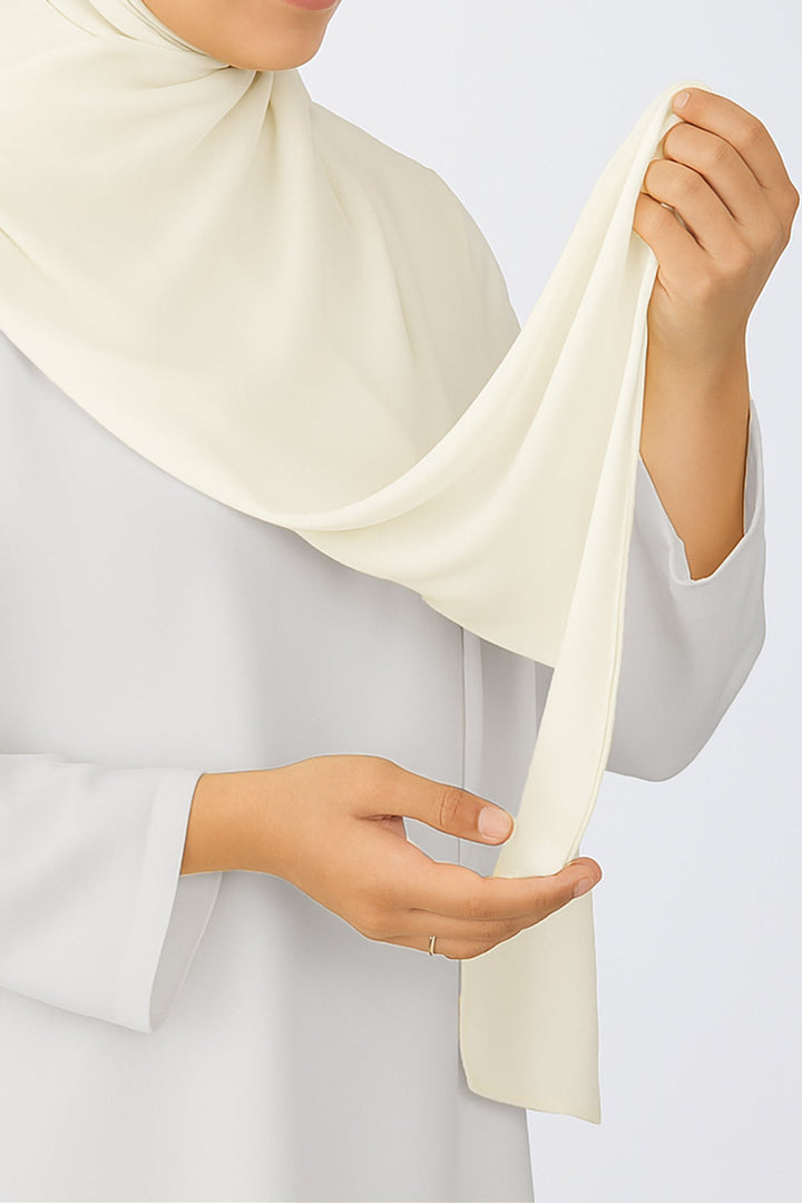 Divinely Crafted Chiffon Solids Hijab 1 Piece Cream White HJ-CHF-016 - Summer Collection