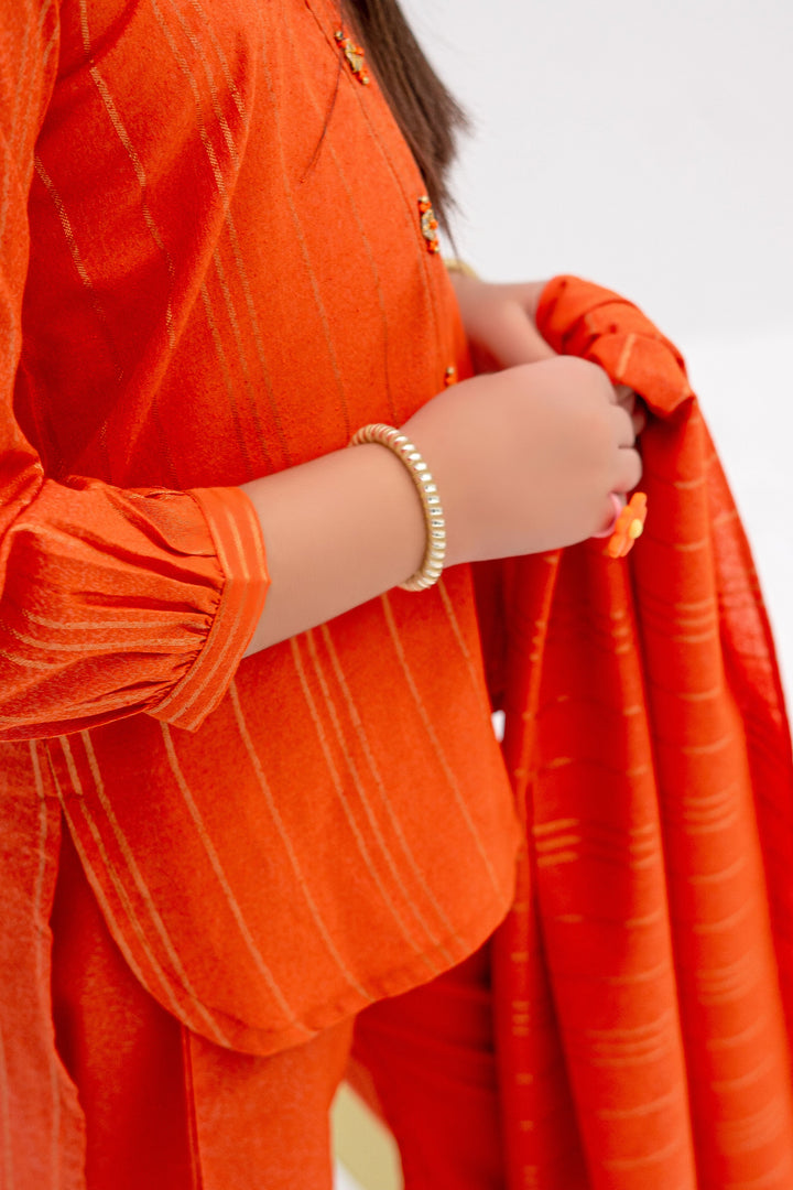 Senorita Kids RTW Orange and Gold Casual 3 Piece Suit Karandi  KAD-02437 - WInter Collection