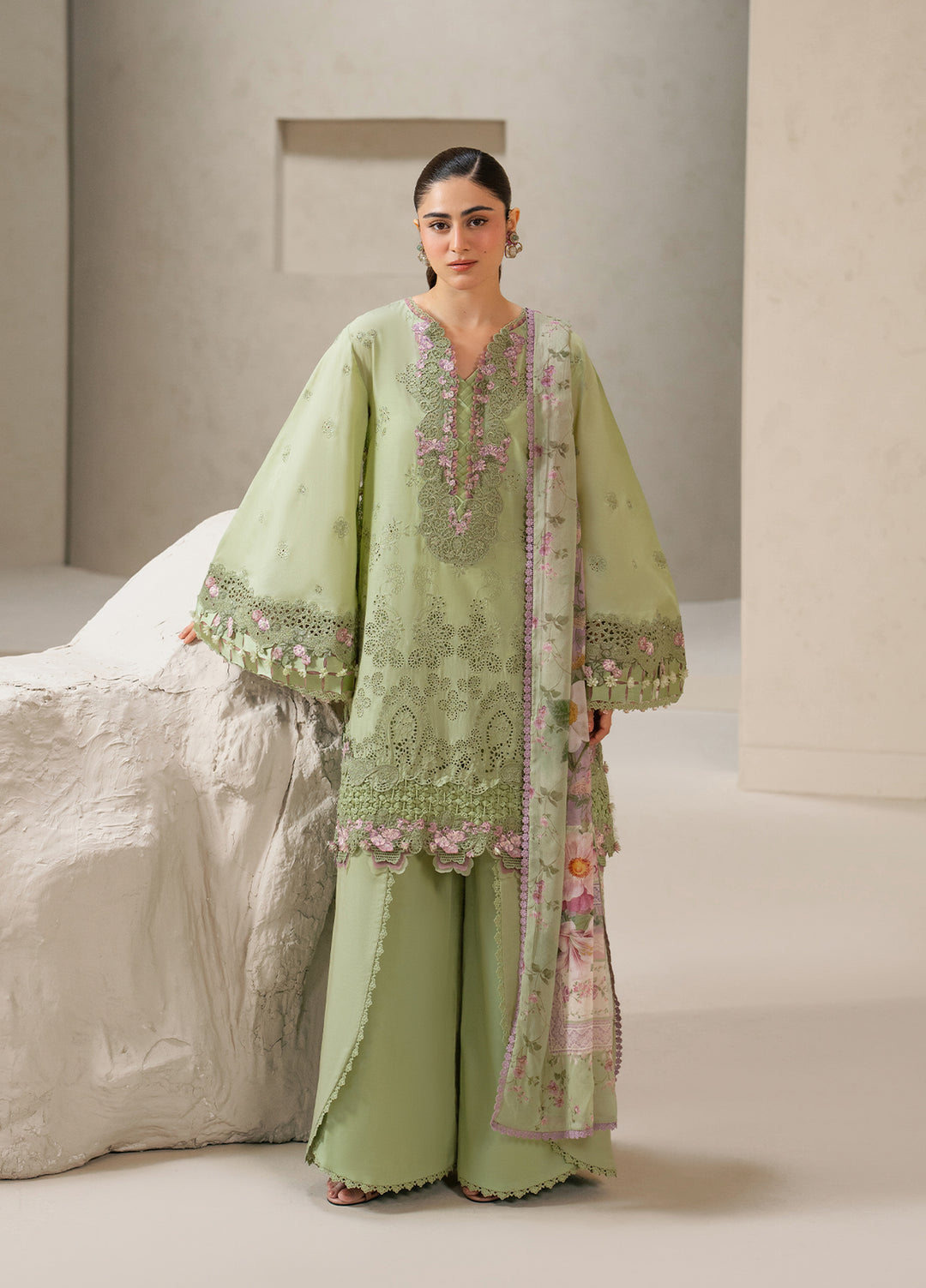 E-Craft by Elaf Unstitched Embroidered Lawn 3 Piece Suit EHC-6A Basil - Casual Collection