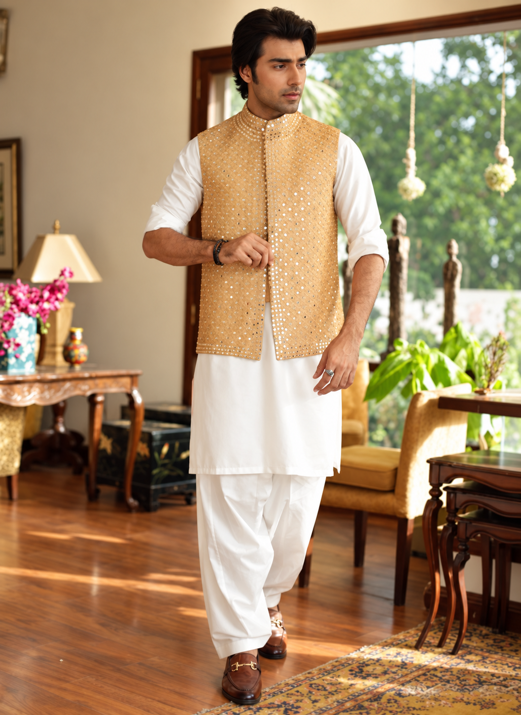 Luxe Waistcoat by Edge Republic Mens RTW Embroidered Wash N Wear 2 Piece Suit ER WC 2009 Festive Collection