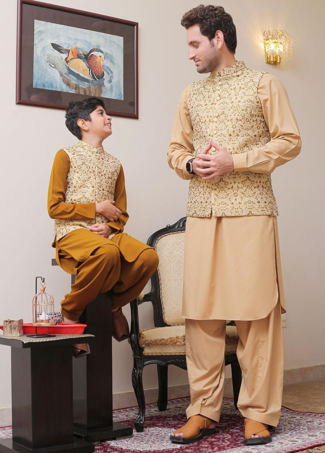 Real Image Jamawar Formal Waistcoat for Men -  OW - 002 Gold