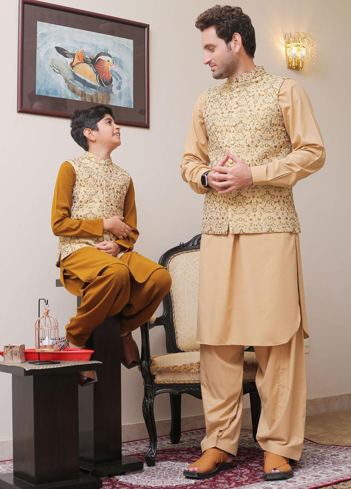 Real Image Jamawar Formal Waistcoat for Men -  OW - 002 Gold