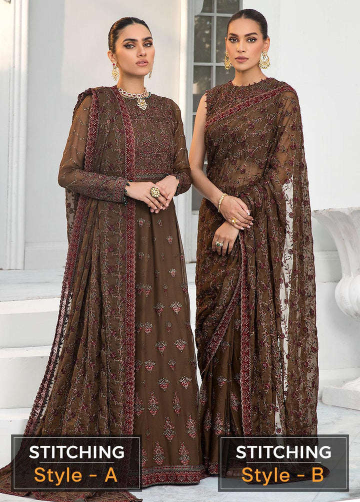 Zarif Embroidered Chiffon Suits Unstitched 3 Piece ZF22DL ZDL-05 Hazel Wood - Luxury Collection