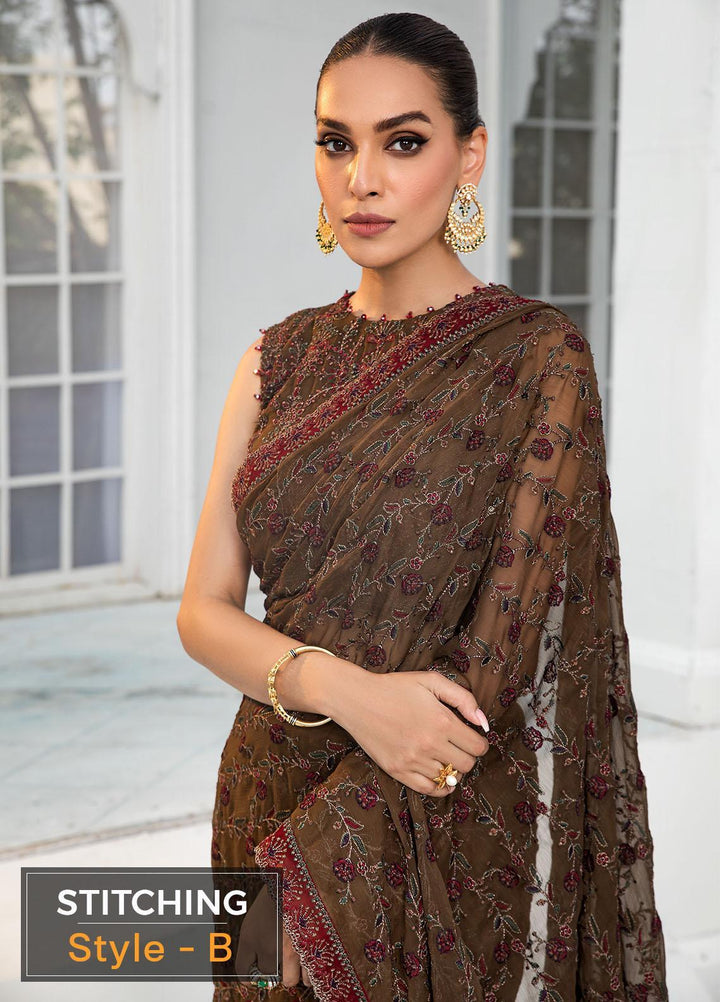 Zarif Embroidered Chiffon Suits Unstitched 3 Piece ZF22DL ZDL-05 Hazel Wood - Luxury Collection