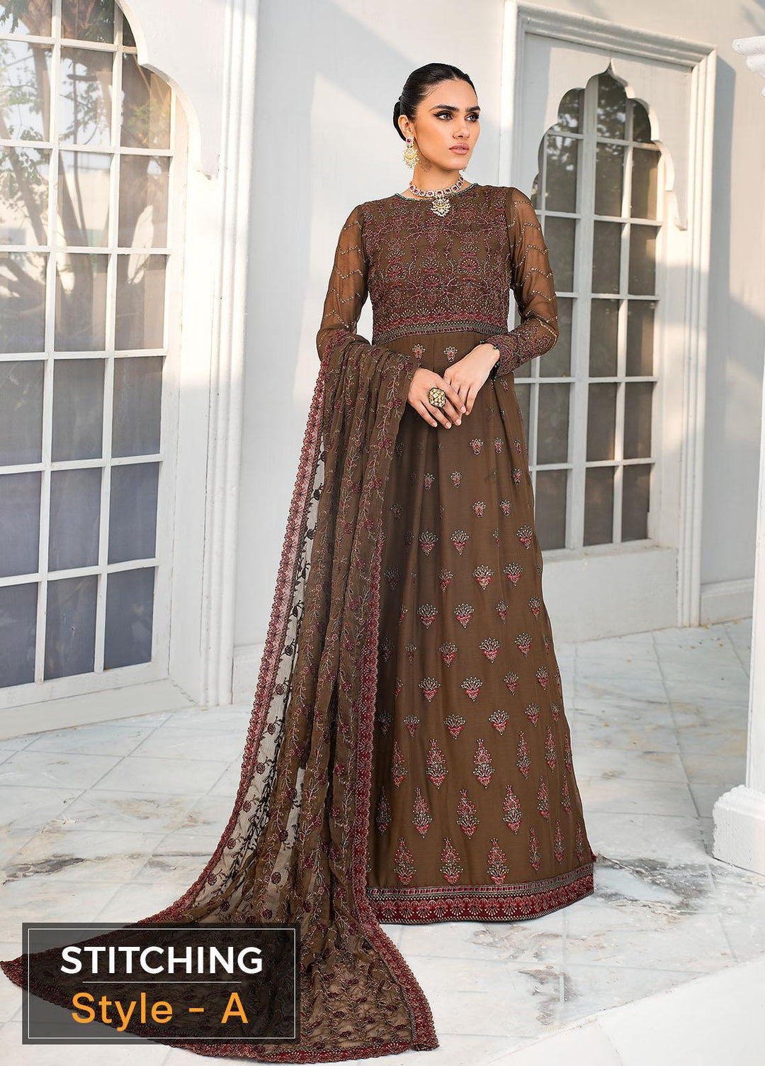 Zarif Embroidered Chiffon Suits Unstitched 3 Piece ZF22DL ZDL-05 Hazel Wood - Luxury Collection