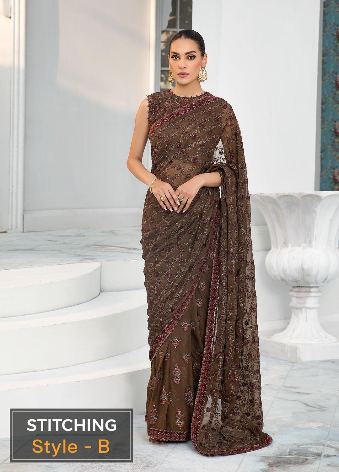Zarif Embroidered Chiffon Suits Unstitched 3 Piece ZF22DL ZDL-05 Hazel Wood - Luxury Collection