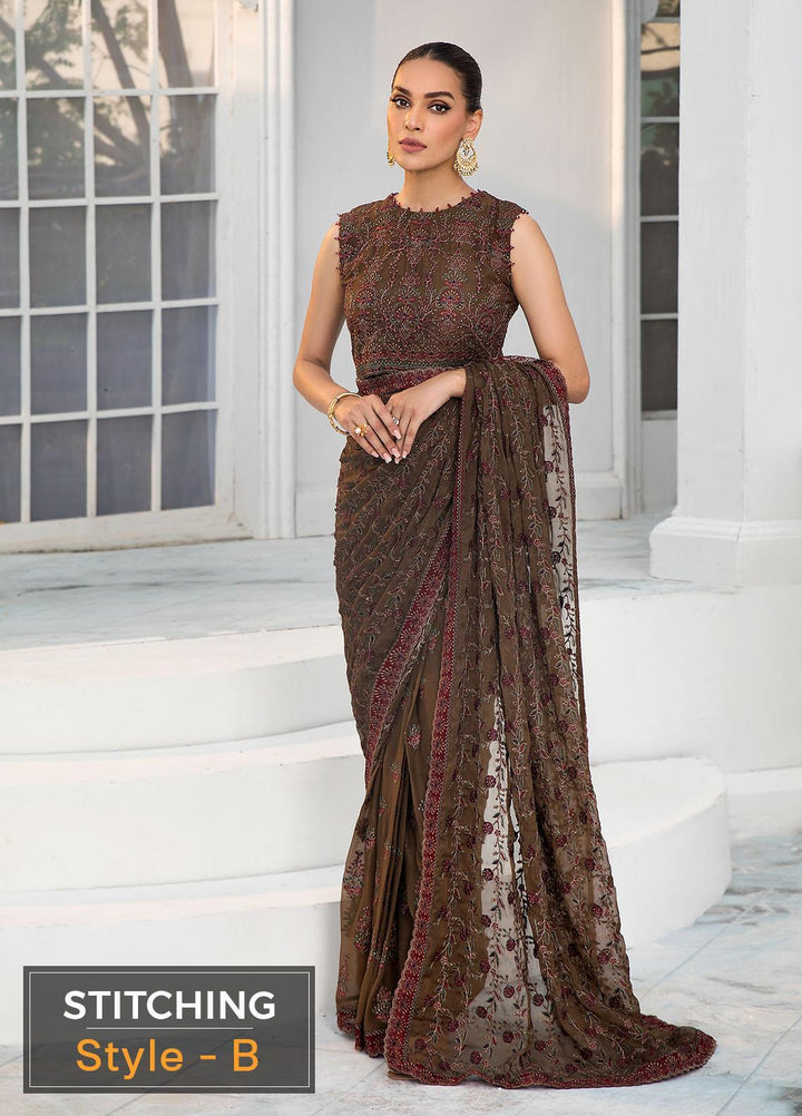 Zarif Embroidered Chiffon Suits Unstitched 3 Piece ZF22DL ZDL-05 Hazel Wood - Luxury Collection