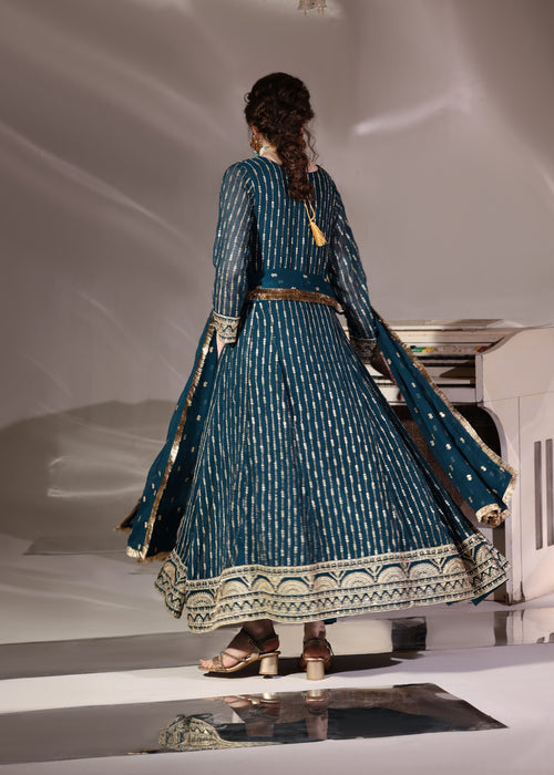 Abaan Zohan Women RTW Embroidered Chiffon 3 Piece Suit Ruby Peacock - Festive Collection