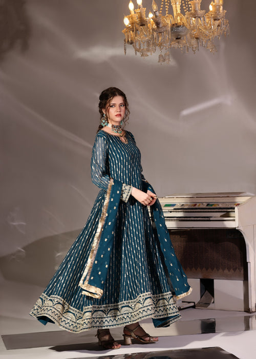 Abaan Zohan Women RTW Embroidered Chiffon 3 Piece Suit Ruby Peacock - Festive Collection