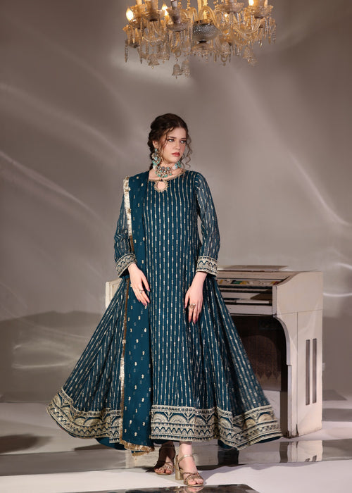 Abaan Zohan Women RTW Embroidered Chiffon 3 Piece Suit Ruby Peacock - Festive Collection