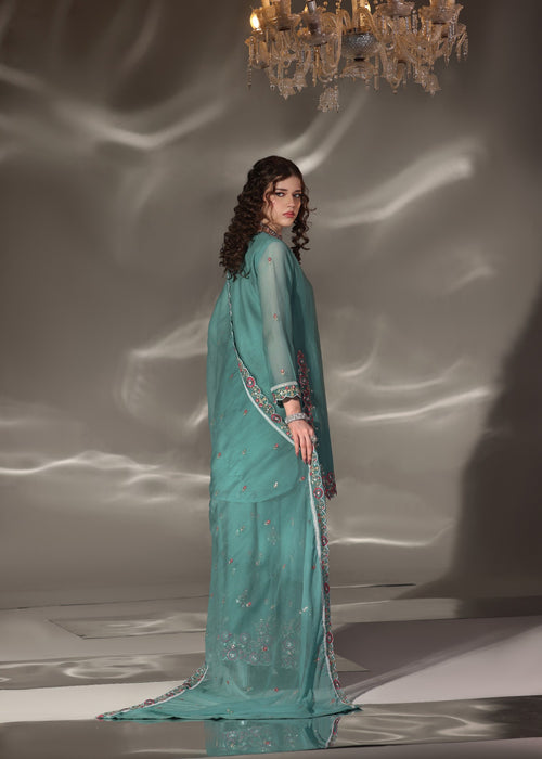 Abaan Zohan Women RTW Embroidered Chiffon 3 Piece Suit Aura Sea Green - Festive Collection