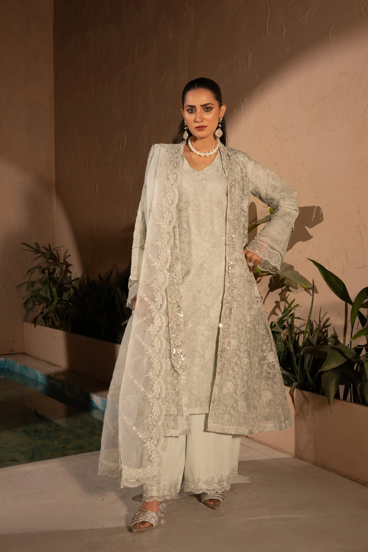 Banno by Manahils RTW Hand work Organza 3 Piece Suit 198-AQUA Festive Collection