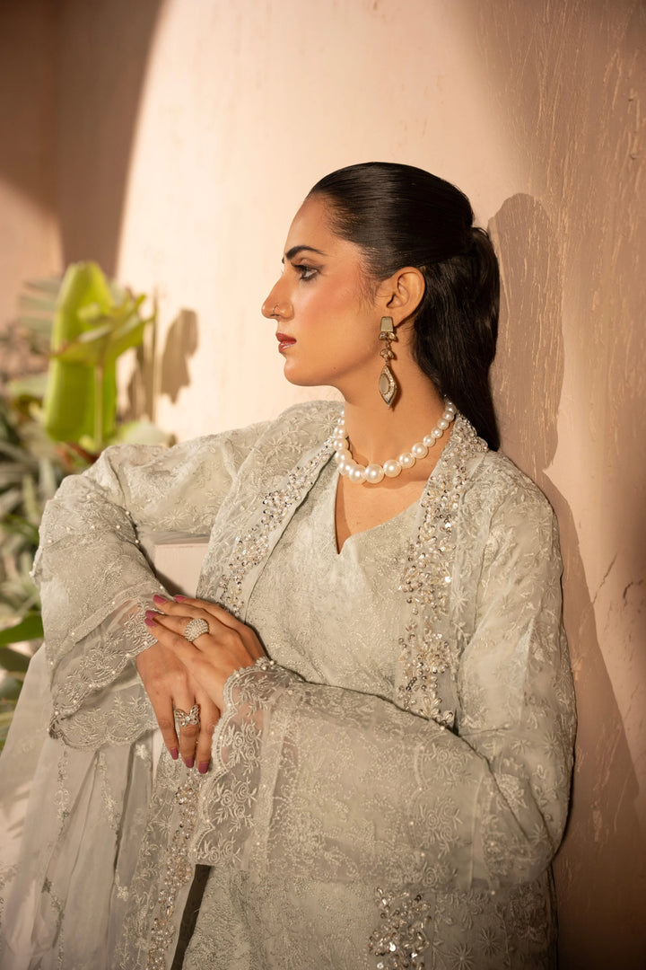 Banno by Manahils RTW Hand work Organza 3 Piece Suit 198-AQUA Festive Collection