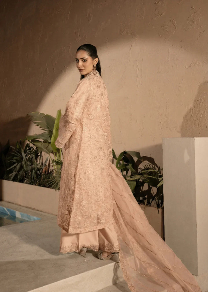 Banno by Manahils RTW Hand work Organza 3 Piece Suit 198-PEACH Festive Collection