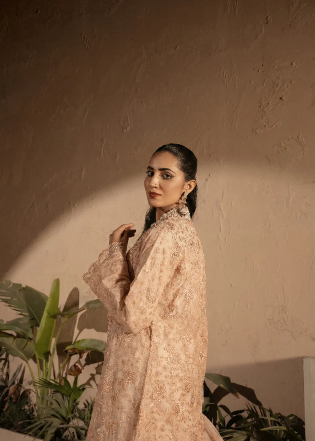Banno by Manahils RTW Hand work Organza 3 Piece Suit 198-PEACH Festive Collection