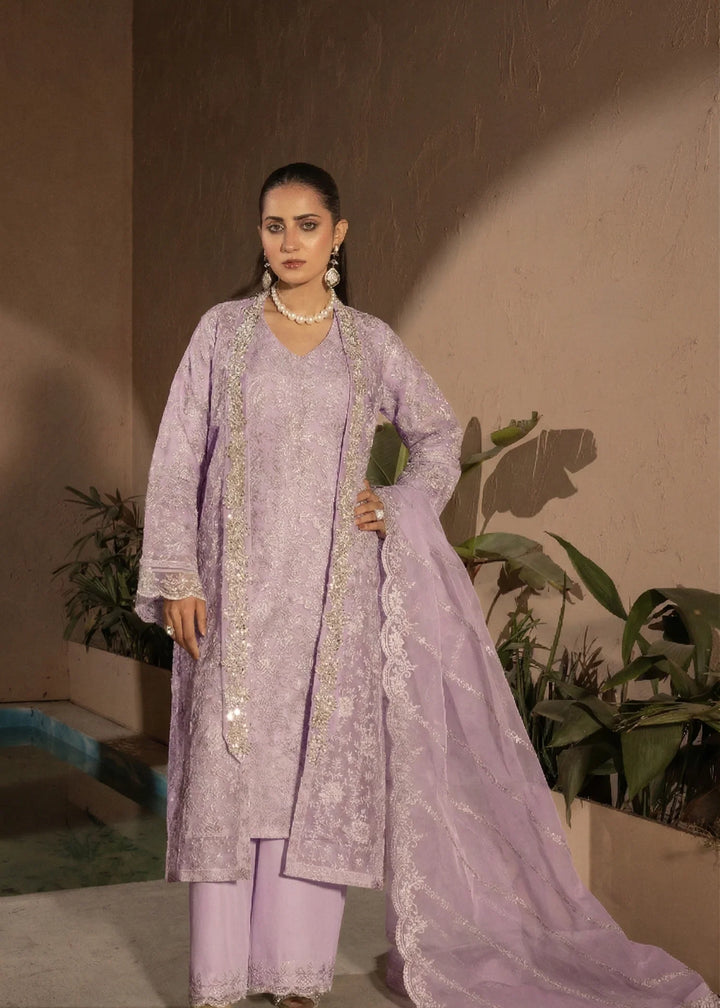 Banno by Manahils RTW Hand work Organza 3 Piece Suit 198-LILAC Festive Collection