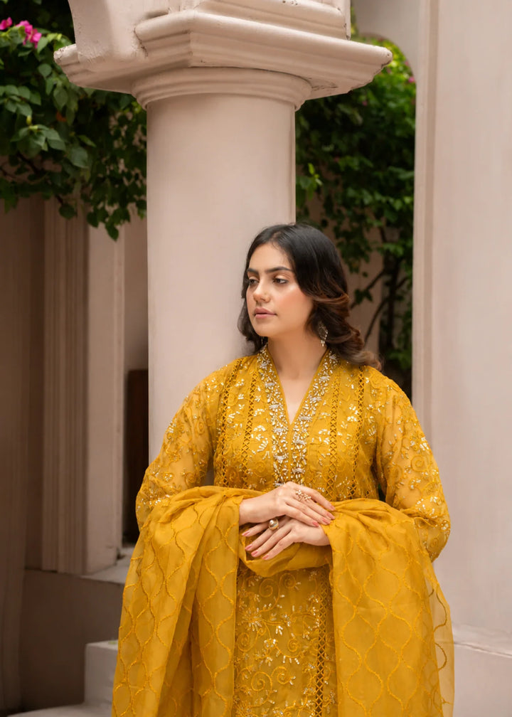 Rang Nirala by Manahils RTW Hand work Organza 3 Piece Suit K-151-MUSTARD Festive Collection