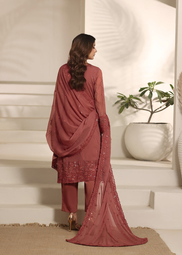 Abaan Zohan RTW Embroidered Chiffon 3 Piece Suit Gulnaar Peach Festive Collection
