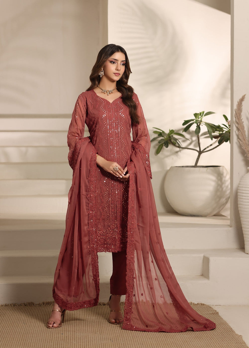 Abaan Zohan RTW Embroidered Chiffon 3 Piece Suit Gulnaar Peach Festive Collection