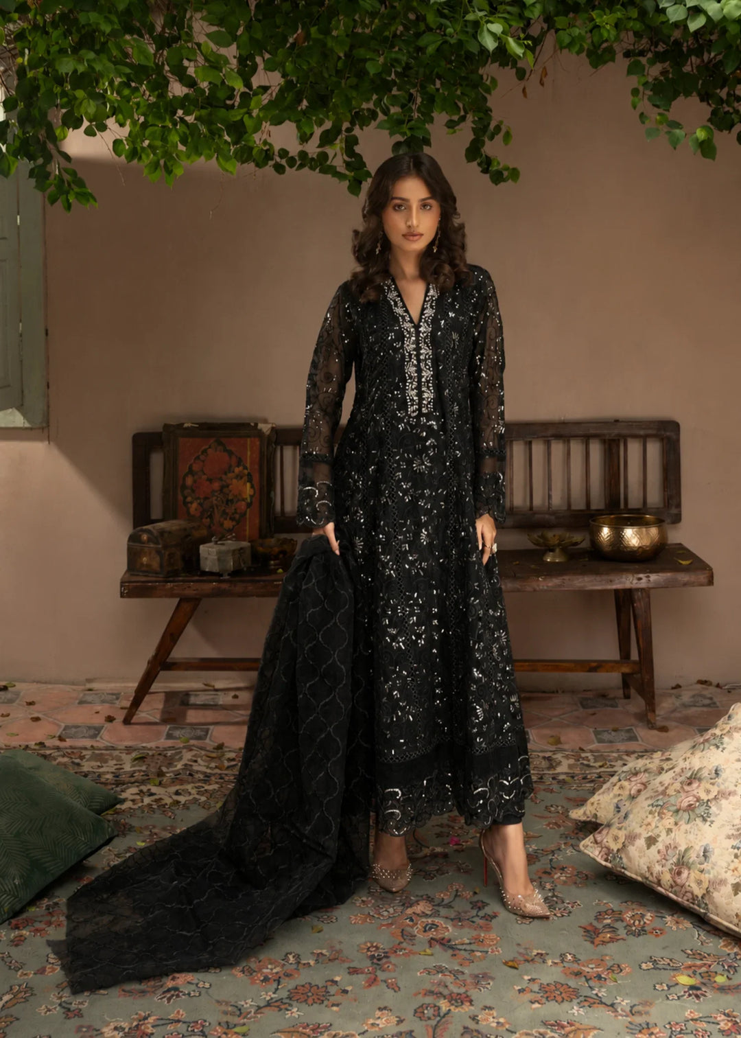 Rang Nirala by Manahils RTW Hand work Chiffon 3 Piece Suit K-151-BLACK Festive Collection