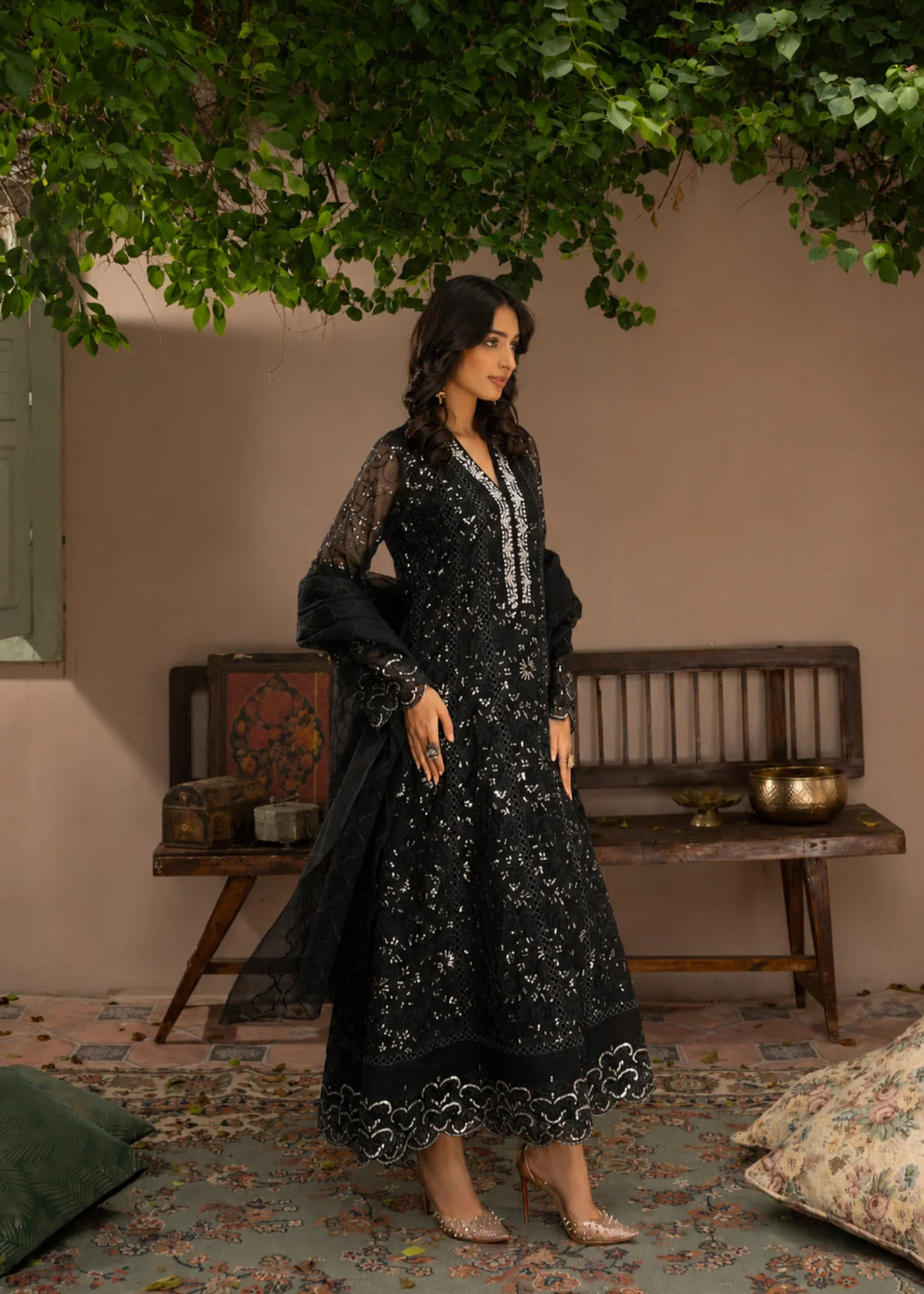 Rang Nirala by Manahils RTW Hand work Chiffon 3 Piece Suit K-151-BLACK Festive Collection