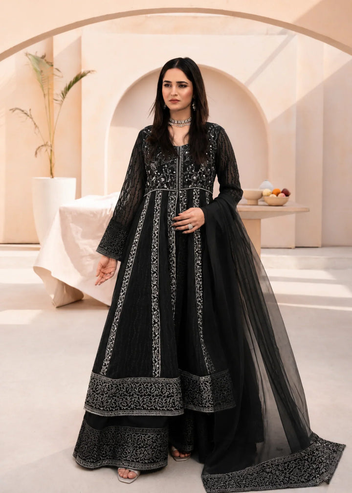 Banno by Manahils RTW Hand work Organza 3 Piece Suit L-025-BLACK Festive Collection