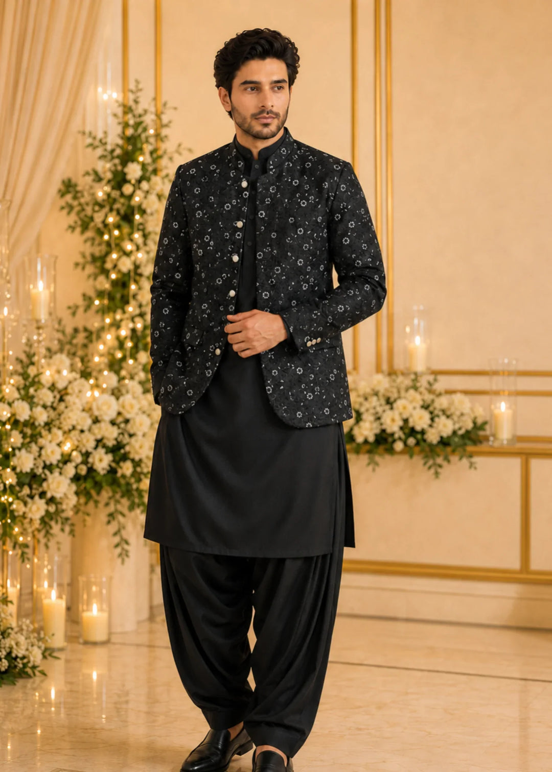 TGM Mens RTW Chikankari Chikankari 3 Piece Suit Noir Majesty Festive Collection