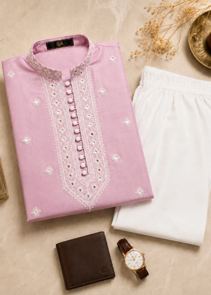 TGM Mens RTW Chikankari Chikankari Kurta Pajama Suit Regal Rose Festive Collection